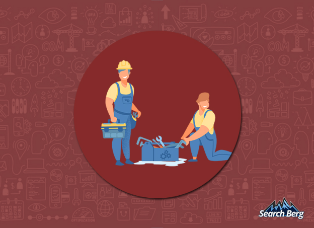 graphic design illustrating two plumbers leveraging local SEO to grow their business