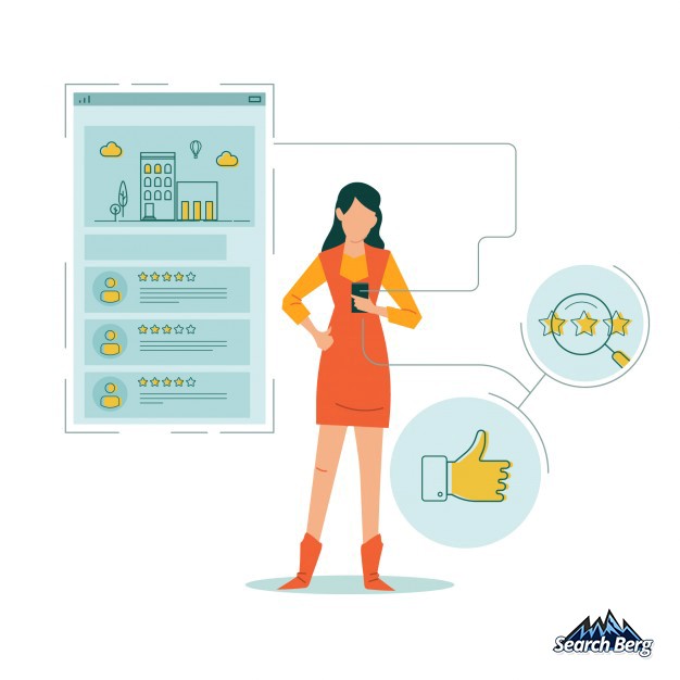 graphic design illustrating a person browsing through business listings online