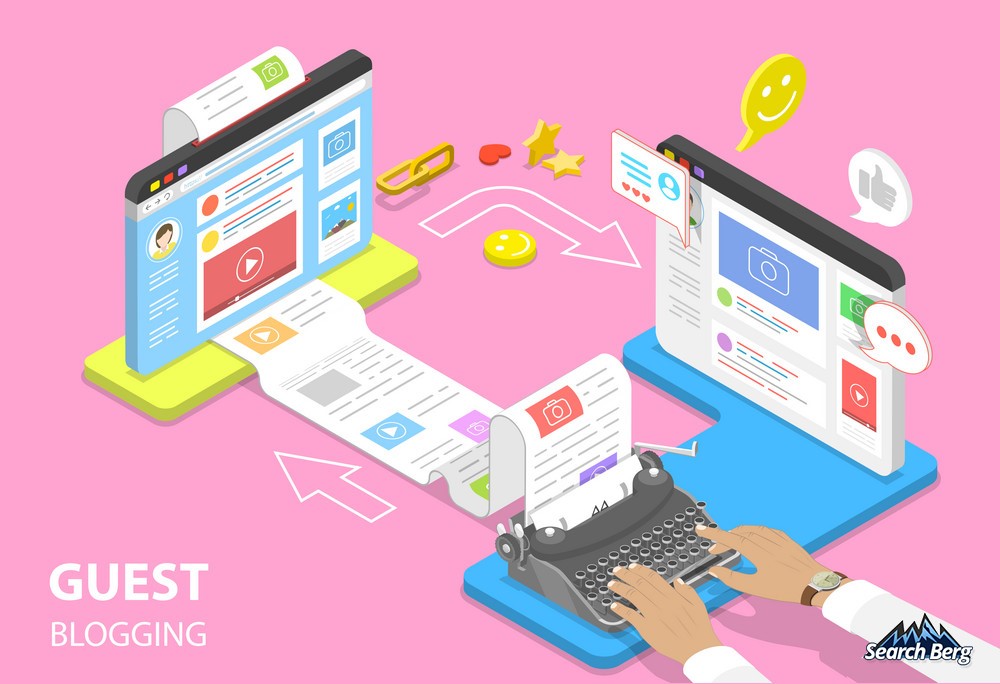 concept illustration of the process of guest blogging for SEO