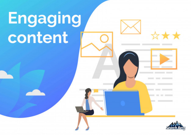 graphic design that reads ‘engaging content’ and displays two women producing content