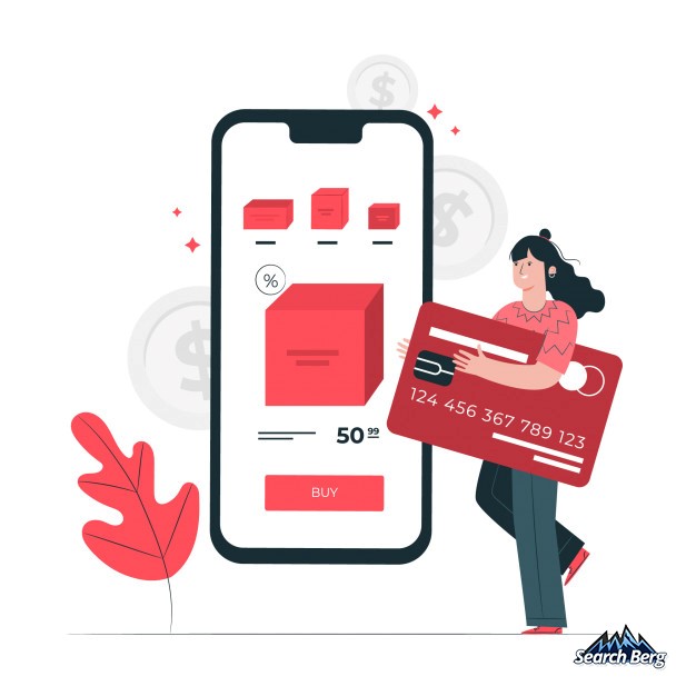 graphic design showing a woman participating in a mobile transaction