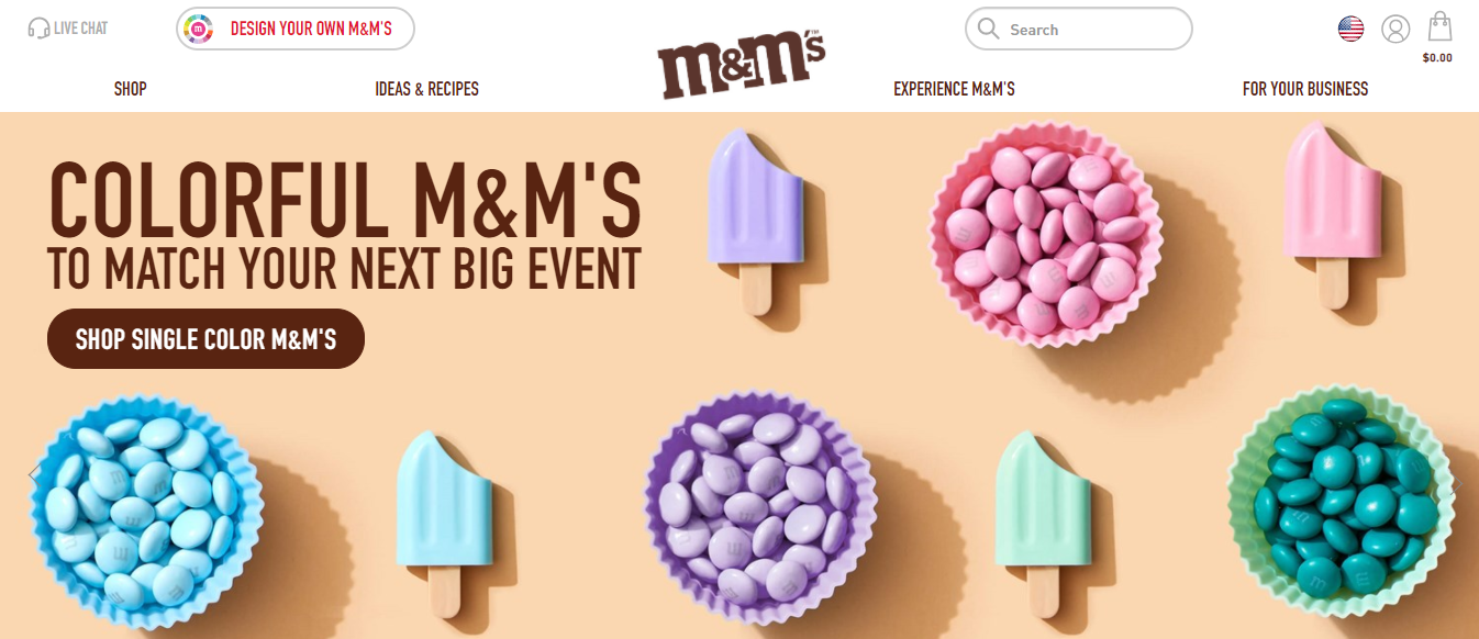 M&M’s website with great design to reduce bounce rate 