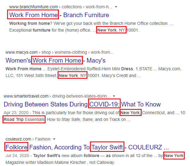 screenshot of search results featuring content created around local trends