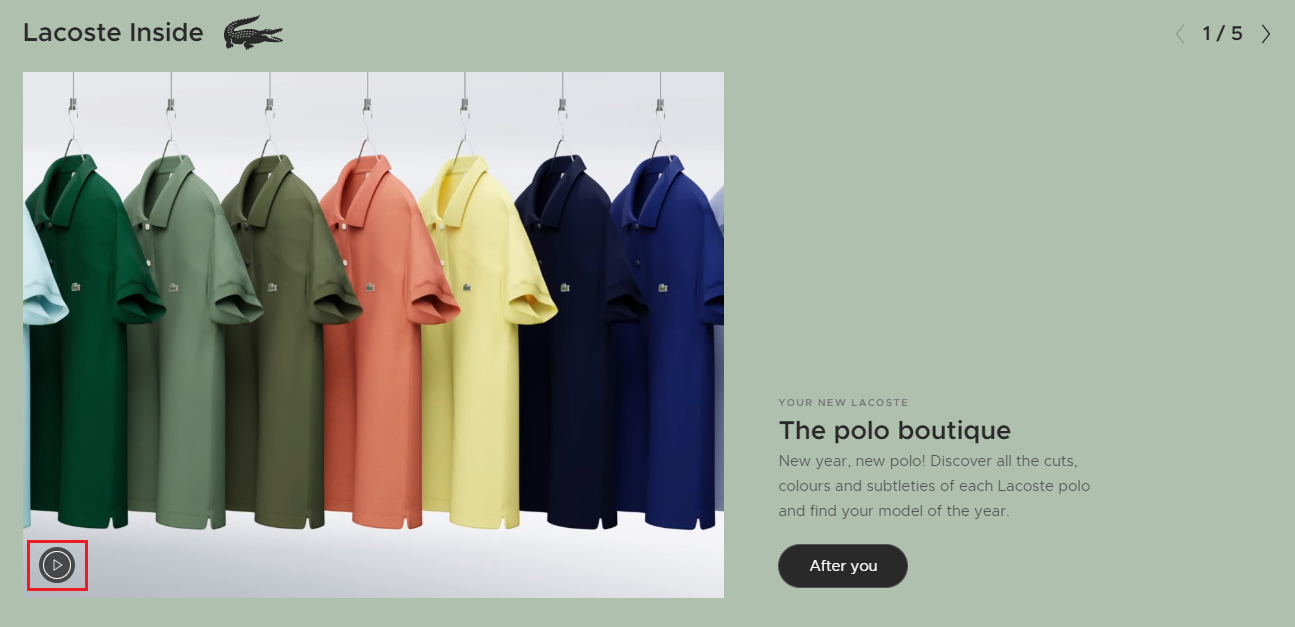 Lacoste’s landing page featuring video content