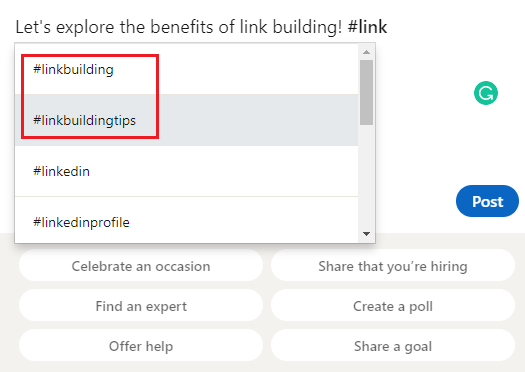 how to use hashtags on LinkedIn posts 