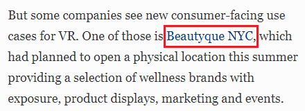 a screenshot of Forbes’ blog featuring a backlink to Beautyque NYC
