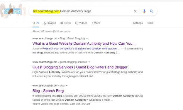 Screenshot of Google Advanced search to search a website and find Off-Page SEO opportunities