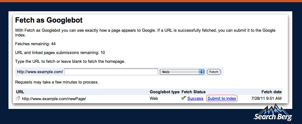 A screenshot of a Google tool to help with technical SEO and heighten domain authority