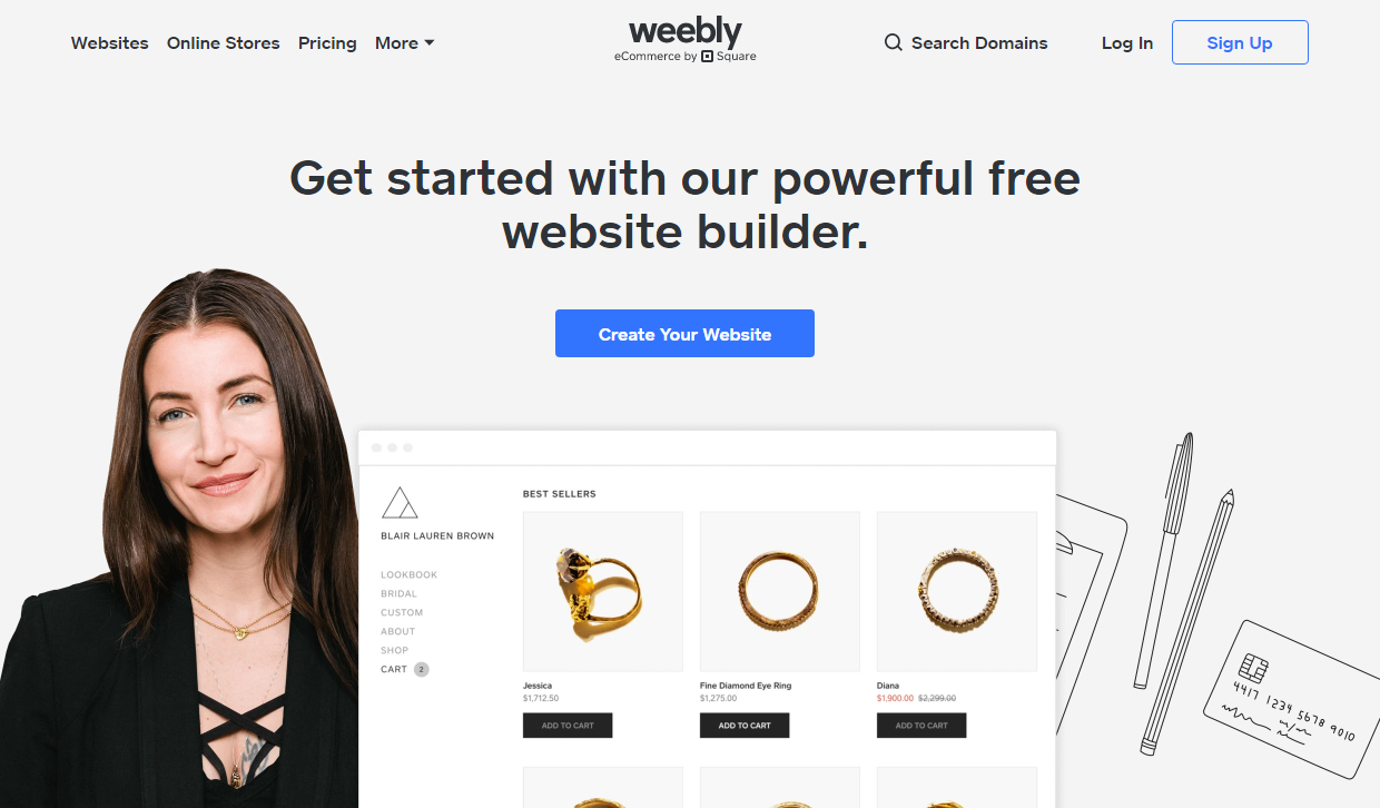 Weebly homepage displaying their templates and pricing buttons.