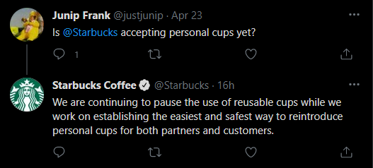 Starbucks’ Twitter marketing plan involves replying to customers’ queries.