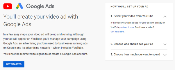 A screenshot of the signup sheet for YouTube ads, one of the best ways to grow a YouTube channel