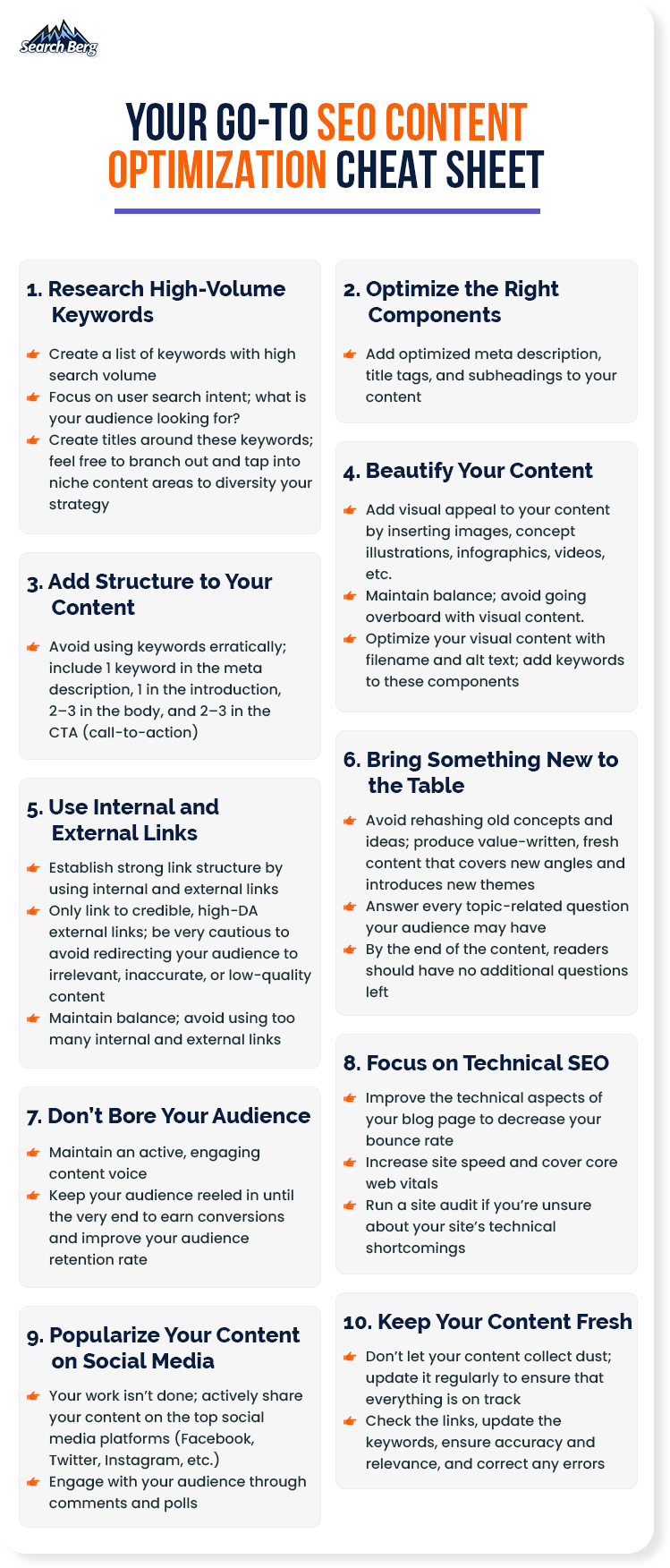 seo content optimization cheat sheat