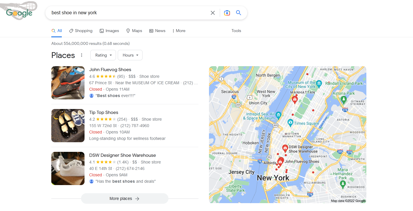 Google rich result - places