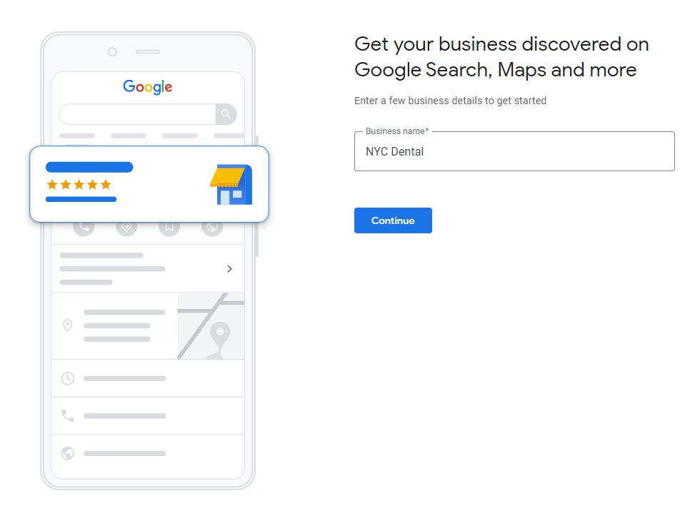 screenshot of adding a business name to a Google Business Profile