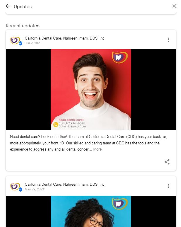 screenshot of examples of Google business profile posts