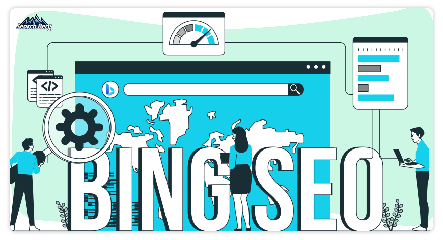 custom illustration with the title Bing SEO in a search engine landscape