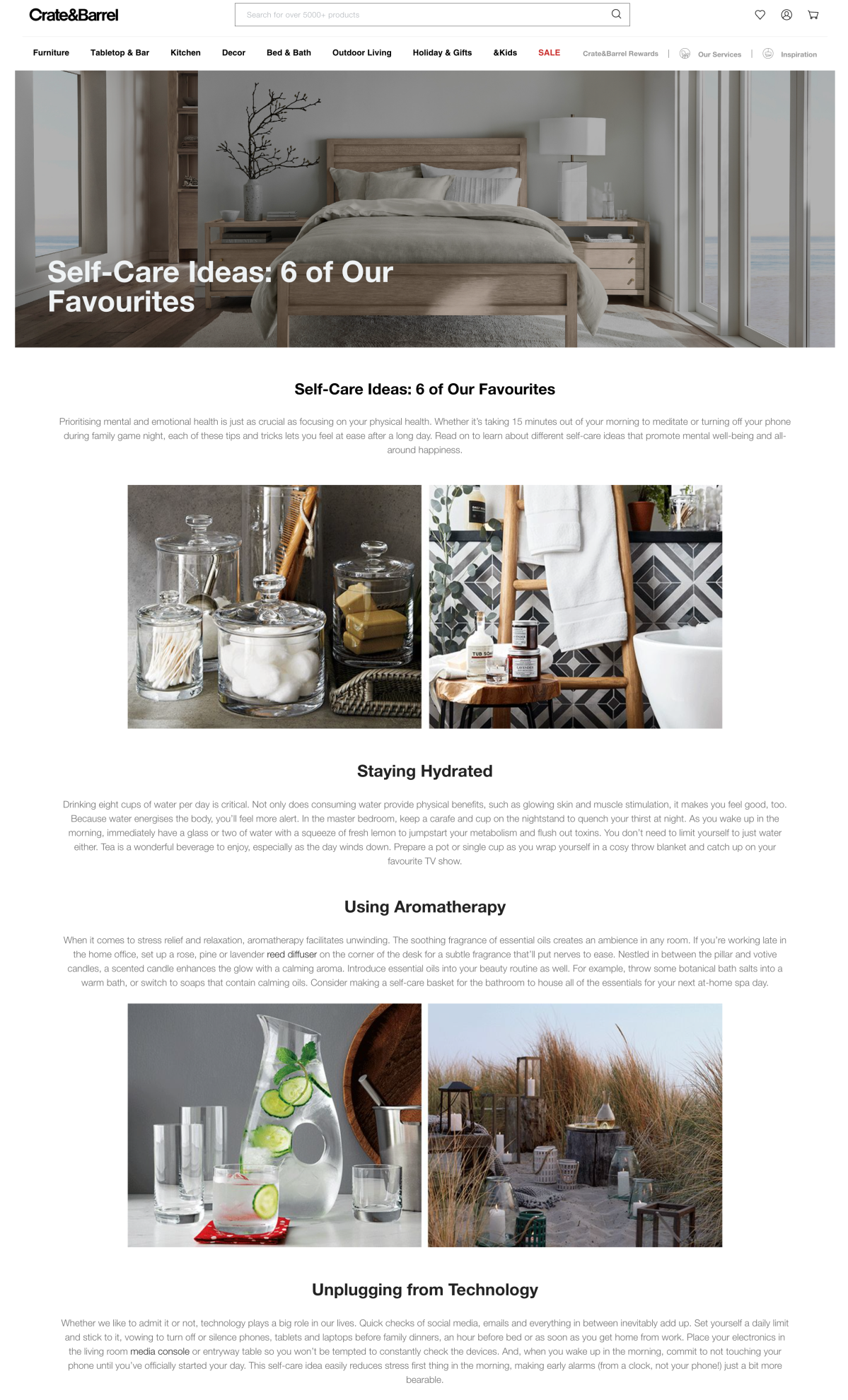 Screenshot of the company Crate & Barrel’s home page depicting its use of rich media