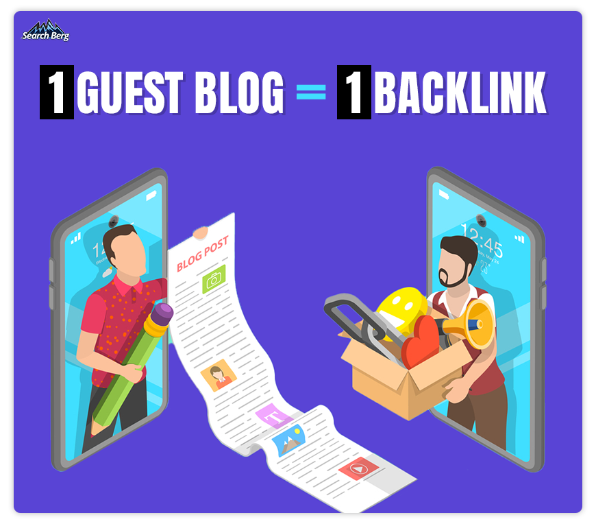 custom illustration depicting link building via guest blogs