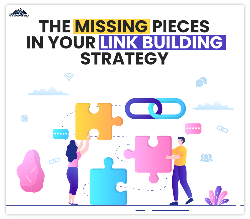 custom illustration shows assembling missing puzzle pieces in a link building strategy 