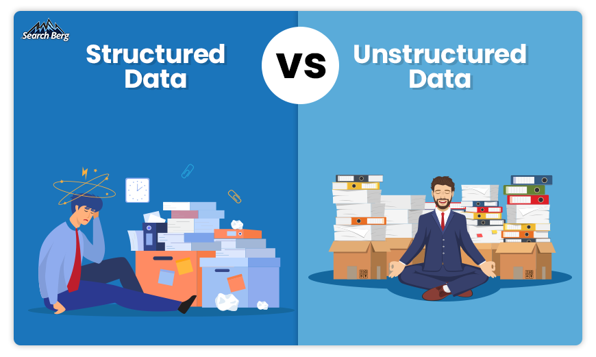 custom illustration of structured vs. unstructured data showcasing the benefit of organizing the data logically