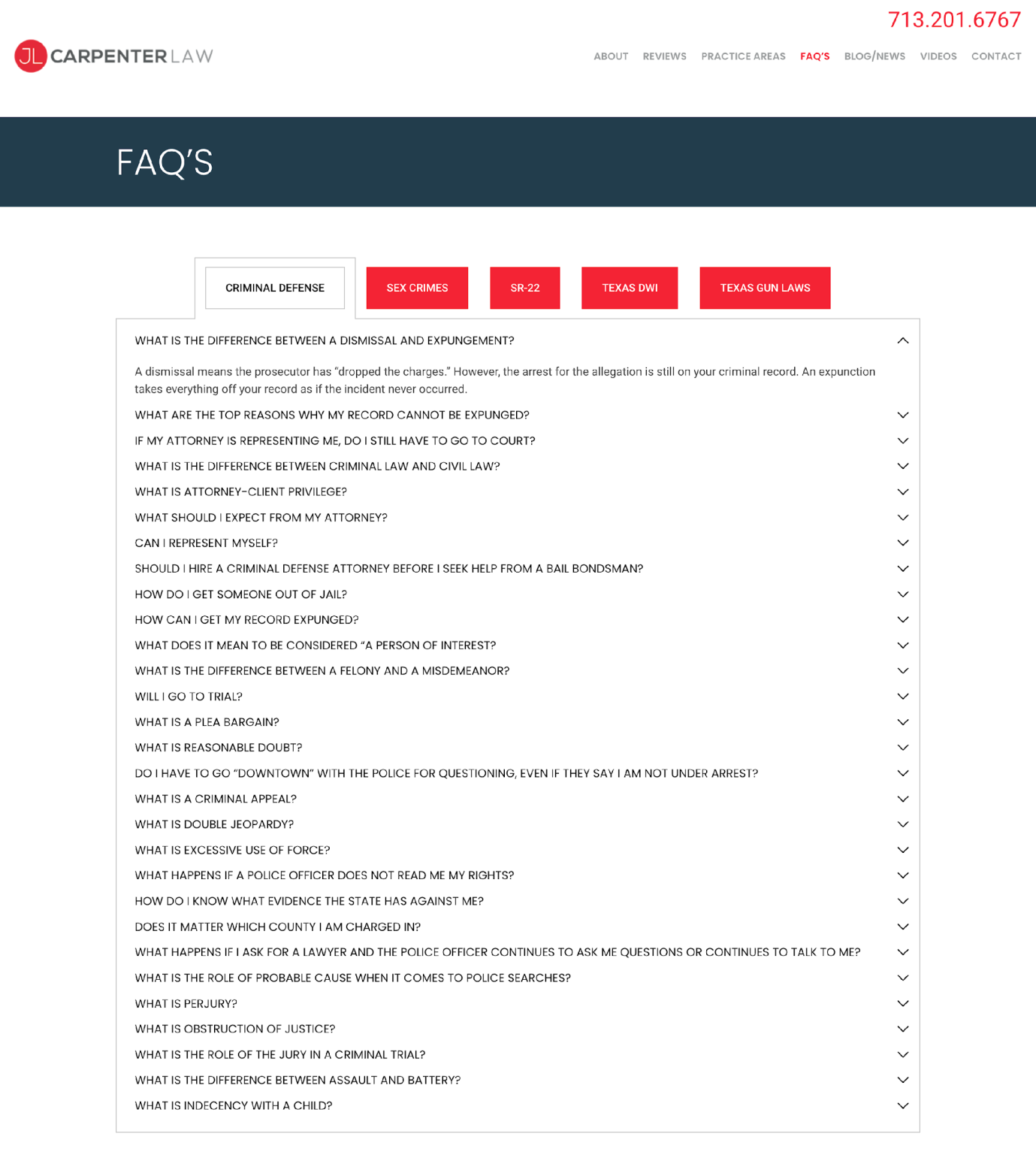 JL Carpenter's FAQs page from website