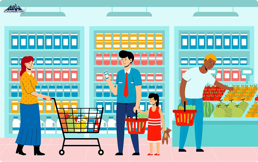 a concept illustration of customers buying a supermarket's own-brand cereal