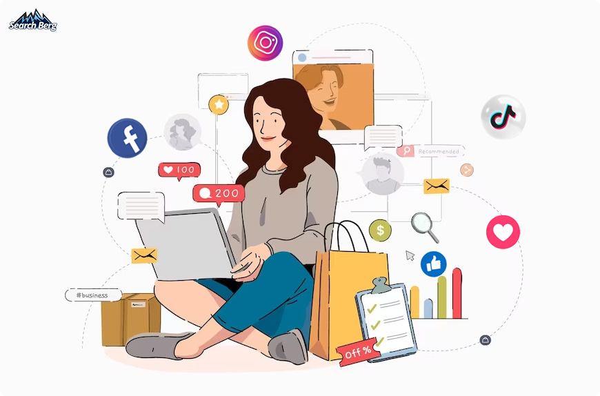 a concept illustration of the integration of eCommerce and social media