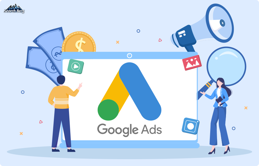 a concept illustration of a laptop with the Google Ads logo