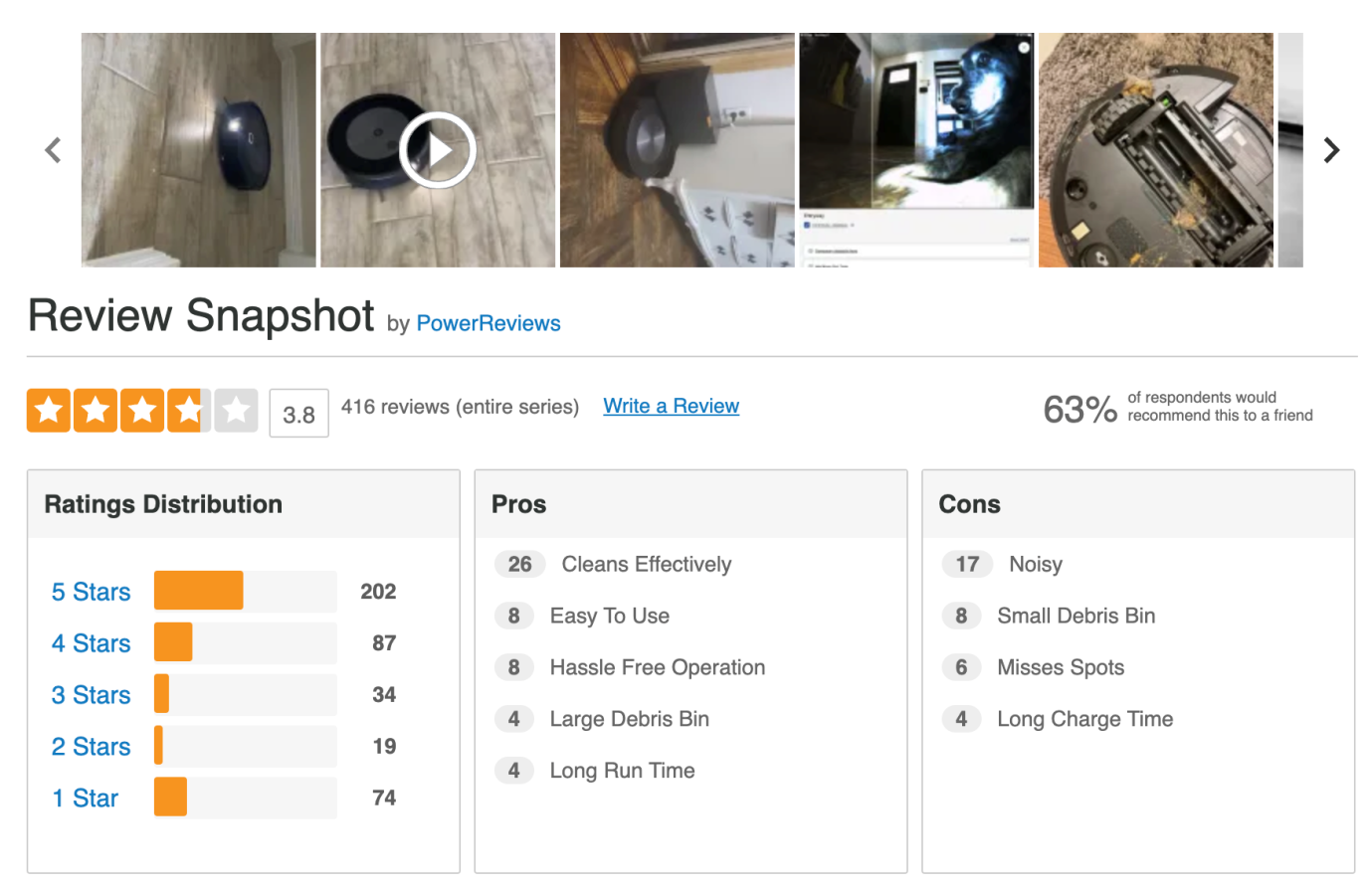 iRobot's product page reviews