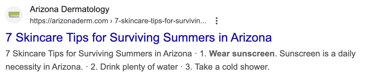  title and meta description for a skincare blog targeting web users in Arizona