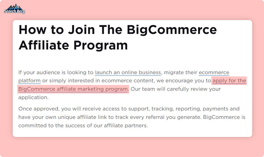 A BigCommerce blog linking to its affiliate program sign-up page