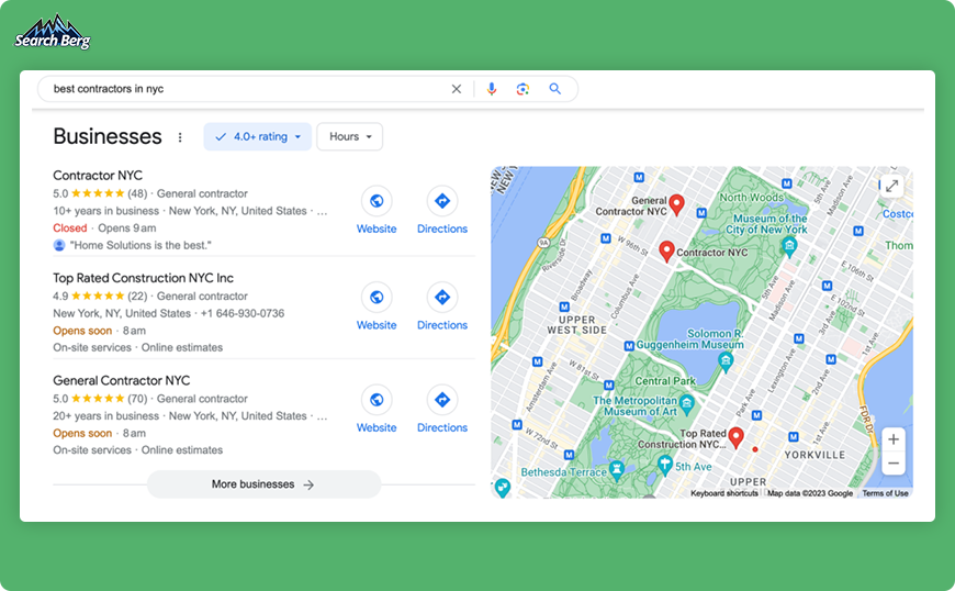  Google's Local 3-Pack for "best contractors in NYC"