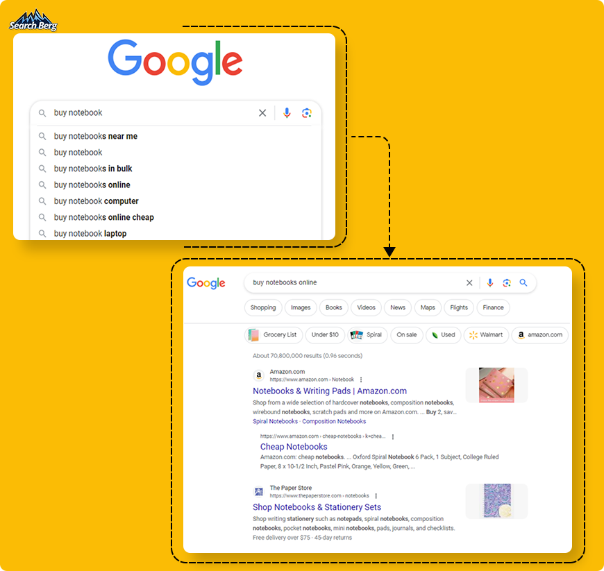 a Google search query for buying notebooks online