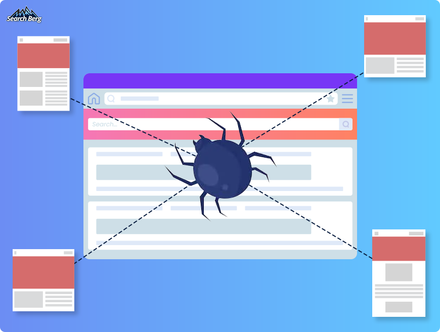 Google's spiders crawling a website and collecting information about the internal and external links