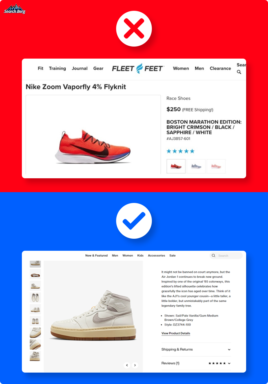 Two Nike shoe product pages