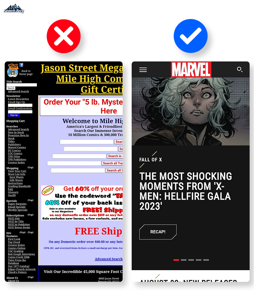 two webpages on mobile