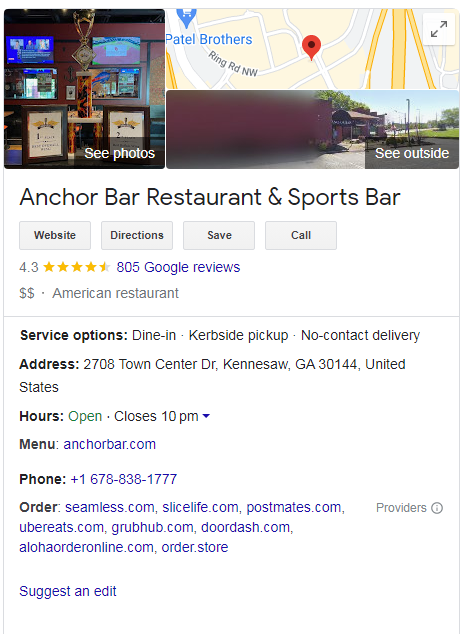 A fully set-up Google Business Profile for an eatery