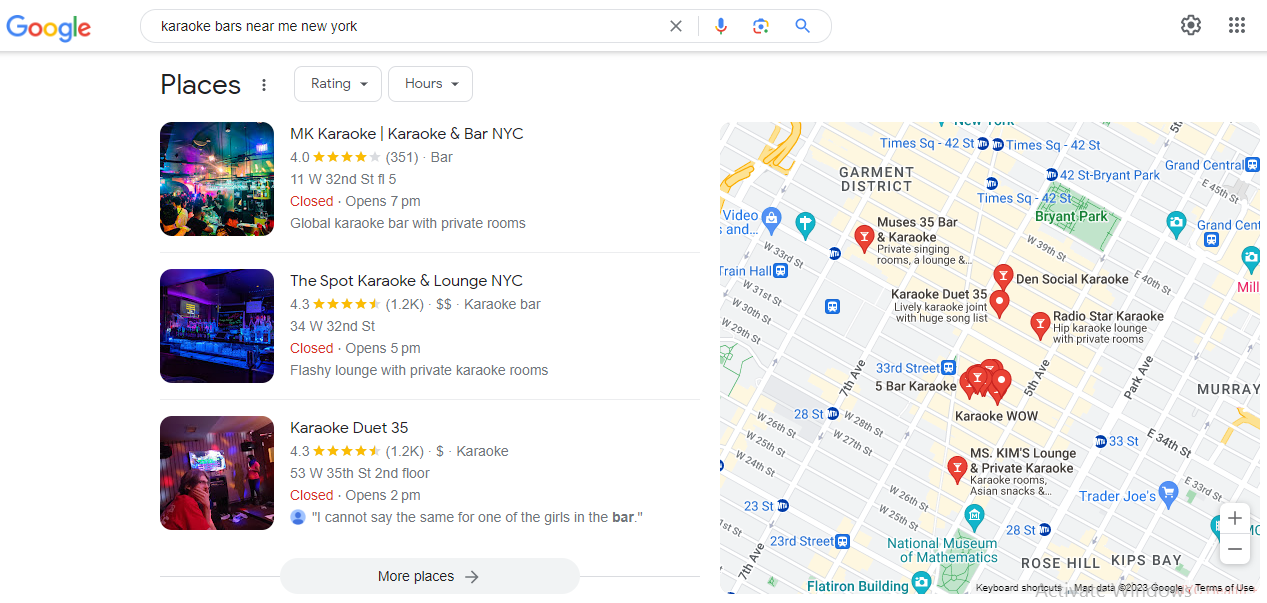 A screenshot showing Google Maps listings for karaoke bars