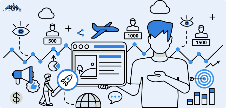 An illustration showing various processes to generate organic traffic.