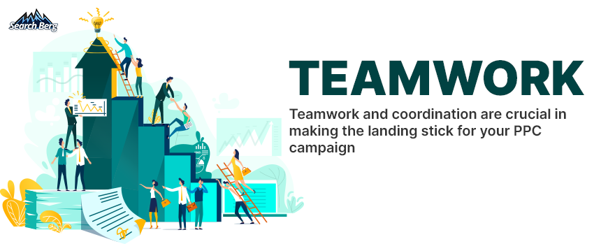 A graphic depicting the importance of teamwork, showing multiple people working together