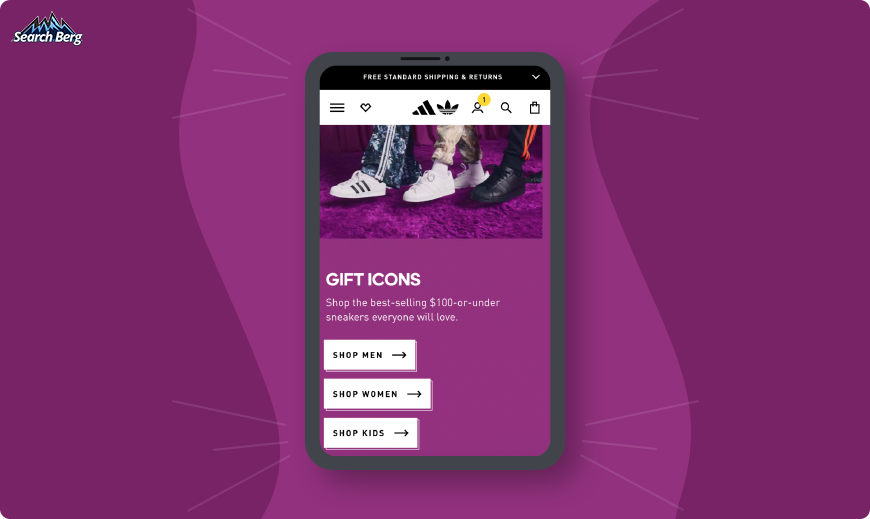 a screenshot of Adidas' home page taken on a smartphone