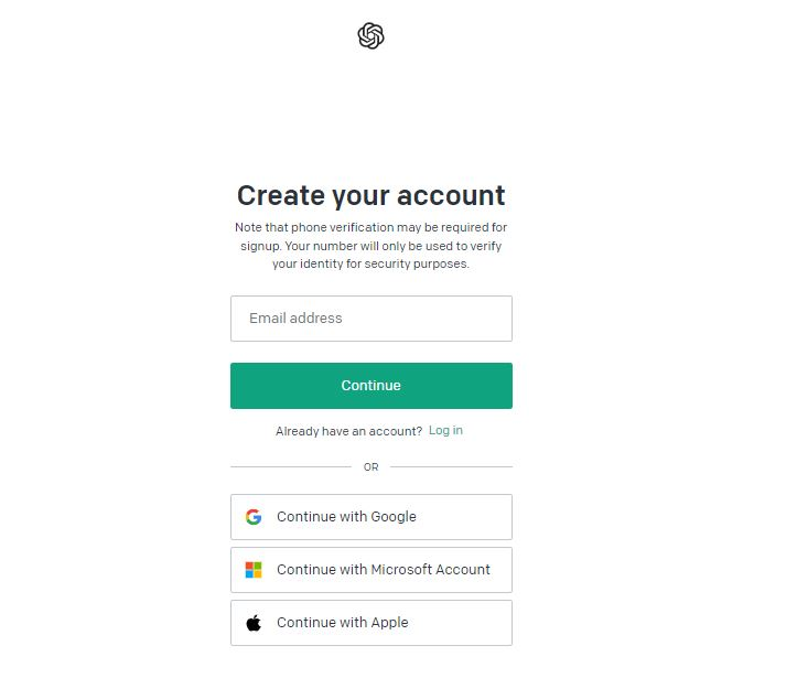 Screenshot of the ChatGPT account creating page