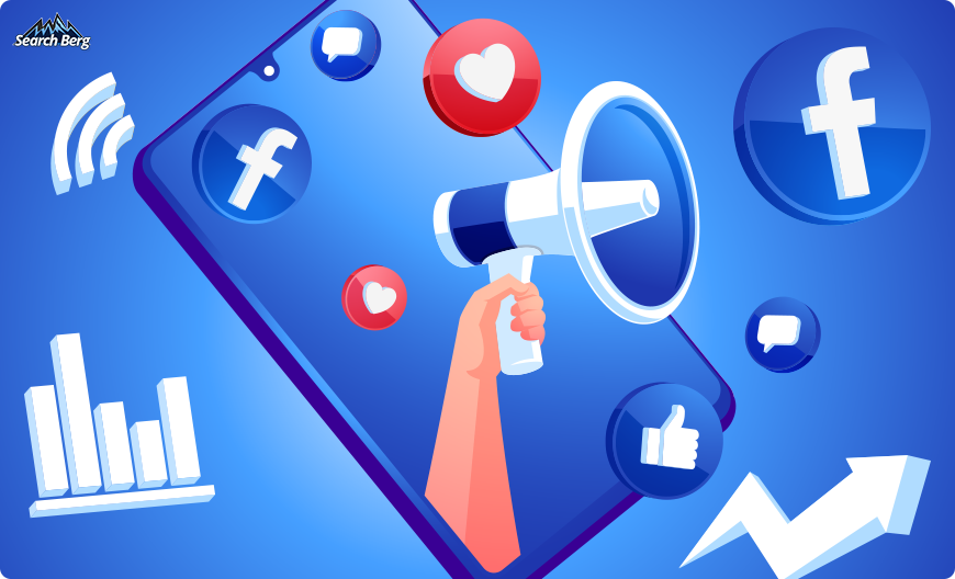 concept illustration of a Facebook marketing guide