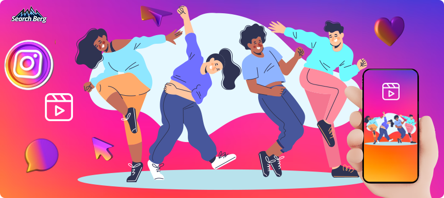 An illustration of people dancing on Instagram Reels.