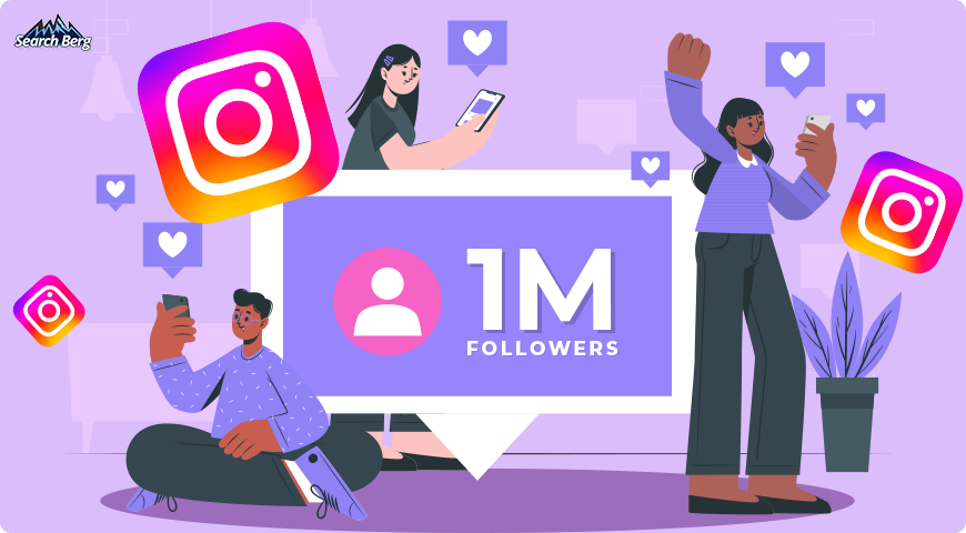An illustration depicting one million followers on Instagram