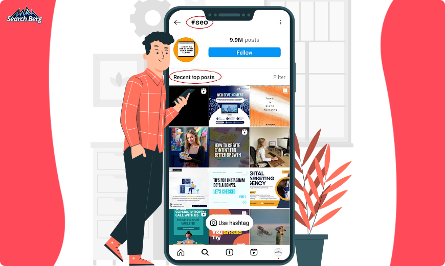 Recent top posts under the SEO hashtag on Instagram