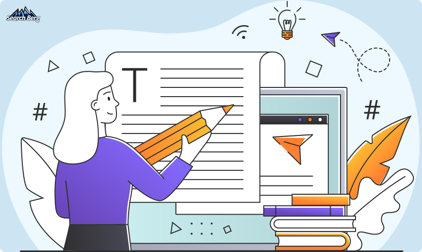 a concept illustration of an SEO content writer working on a microblog