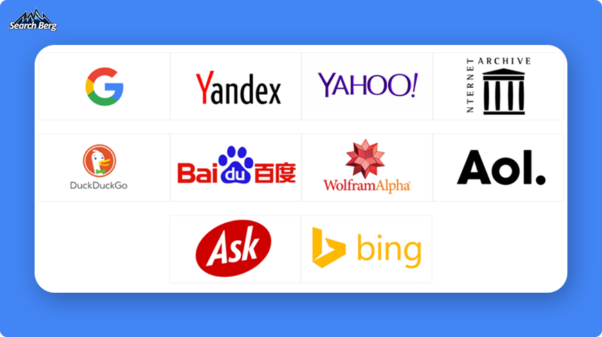 A range of popular search engine options.