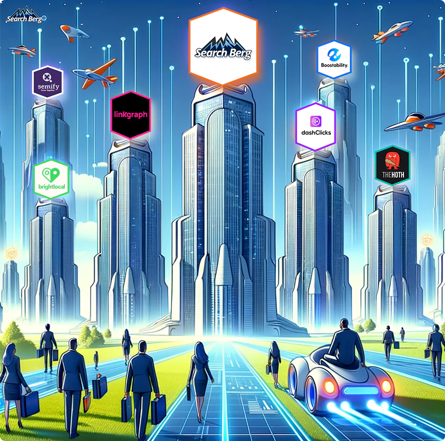 a concept illustration of skyscrapers representing different white-label SEO companies