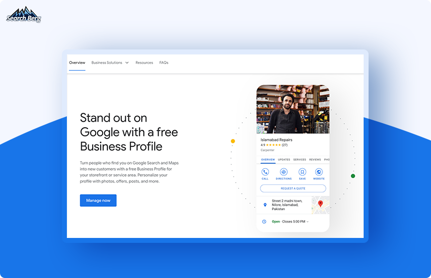 The Google My Business page for managing accounts.